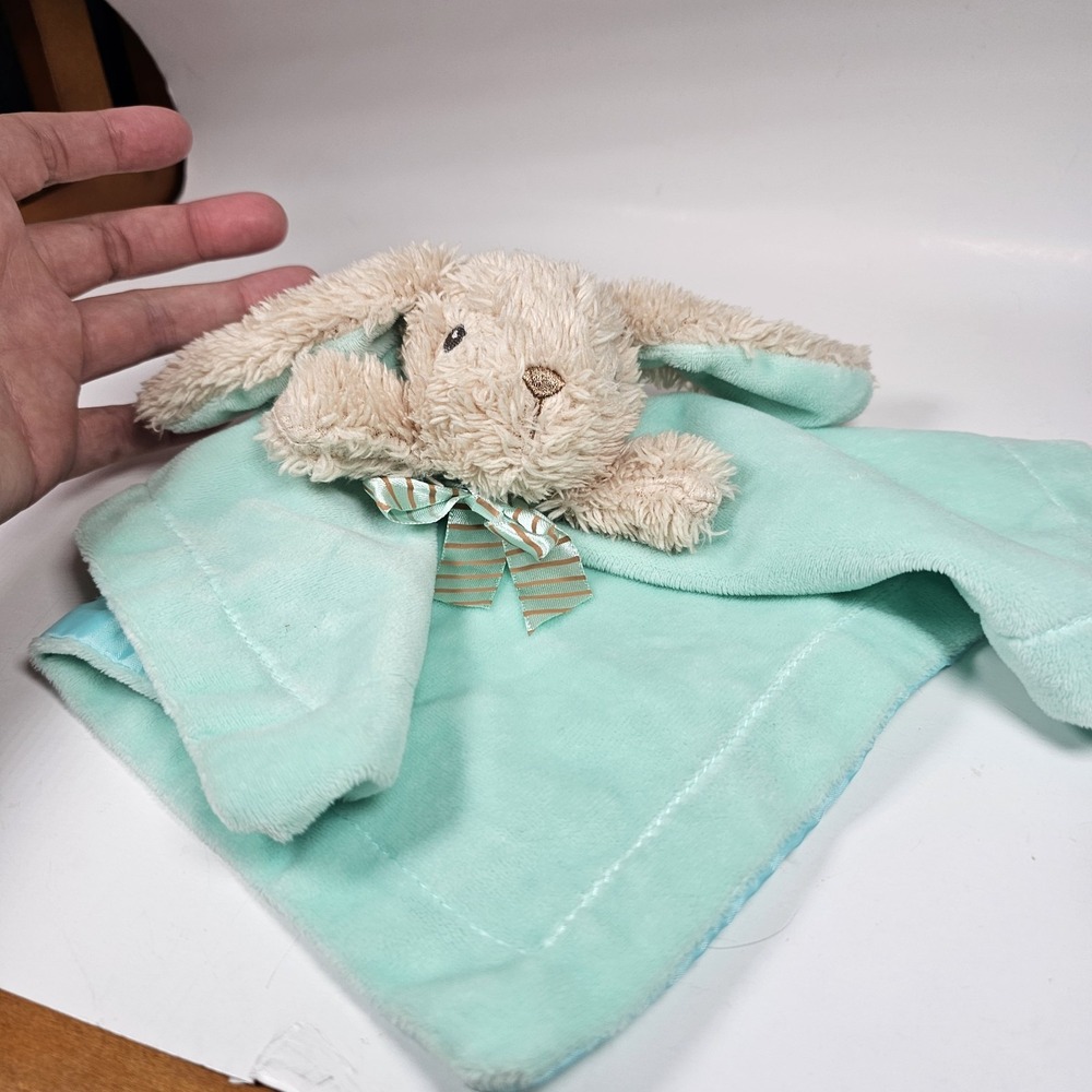 Walmart MTY INT Teal Brown Bunny Rattle Head Lovey Security Blanket Bow 13"x13"